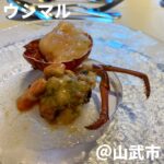 ◎ウシマル(山武市)◎ ＊松尾駅からタクシーで8分 ＊地産地消にこだわり極上の素材で魅了する一軒家レストラン ＊食べログ4.25 　2021年イタリアン百名店 　The Tabelog award 2021年BRONZE受賞 ＊GWコース：12,000円 　ノンアルコールカクテル(梅と桜のカクテル)：980円 　千葉八街産ジンジャーエール：980円 千葉の田園風景の中にポツンと佇む一軒家レストラン。 千葉の食材を千葉で消費する「千産千消」のスタイルを貫き 食材集めに余念のないイタリアン。 食器は千葉の九十九里に工房のある大好きな「sghr」。 少量多皿のコースはストレートに素材の良さを感じれる料理や 斬新な組み合わせや味付けの料理など本当に様々。 品数が多くかなりのボリュームなので最後のお肉はキツかった。 間違いなく肉好きより魚好きの方が楽しめる構成になっている。 魚だけでなく、貝類、甲殻類等全て抜群に美味しかった。 春らしい山菜、筍、野草も全て千葉で取れた食材。 四季に合わせてまた必ず行くと誓うほど美味しくて 度肝を抜かれた。電車とタクシーを使うより車が便利です。 ◆朝採れそら豆の炭火焼き 　皮付きのまま焼くことで少し蒸された状態になり絶妙な食感。 　めかぶ塩でシンプルにそら豆の味を楽しめる。 ◆コノシロ 　軽く〆ている新鮮なコノシロをムチュリというチーズと 　西洋ネギのお花と一緒にいただく。